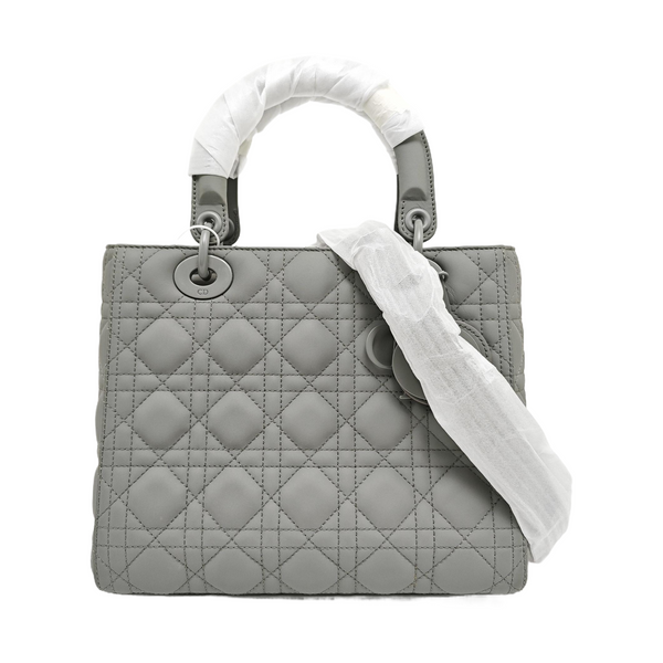 Authenticated pre-owned Lady Dior Medium Quilted Calfskin Grey - Tote Bag at Looply