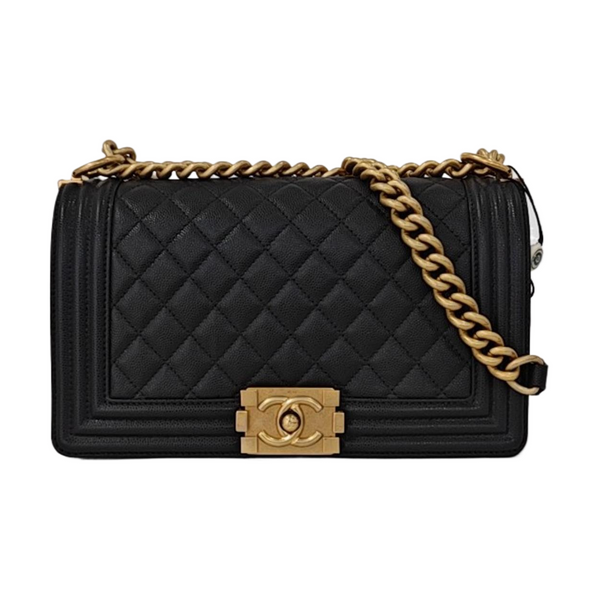 BOY CHANEL Medium Quilted Grained Calfskin Black