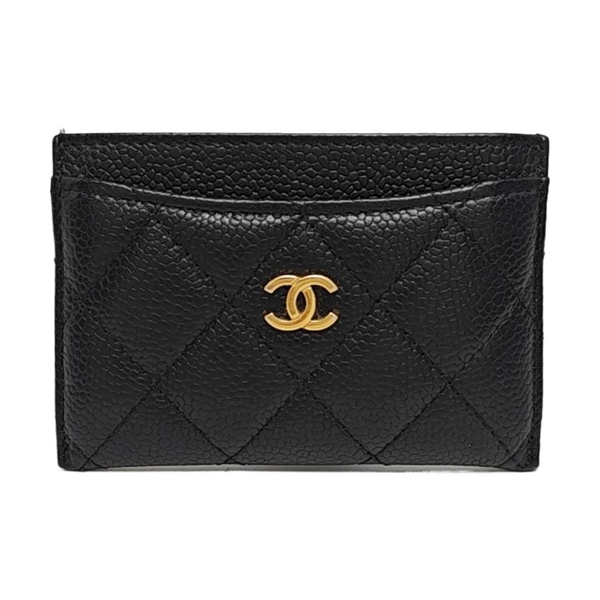 Authenticated pre-owned CLASSIC FLAP Quilted Grained Calfskin Black Card Holder - Card Holder at Looply