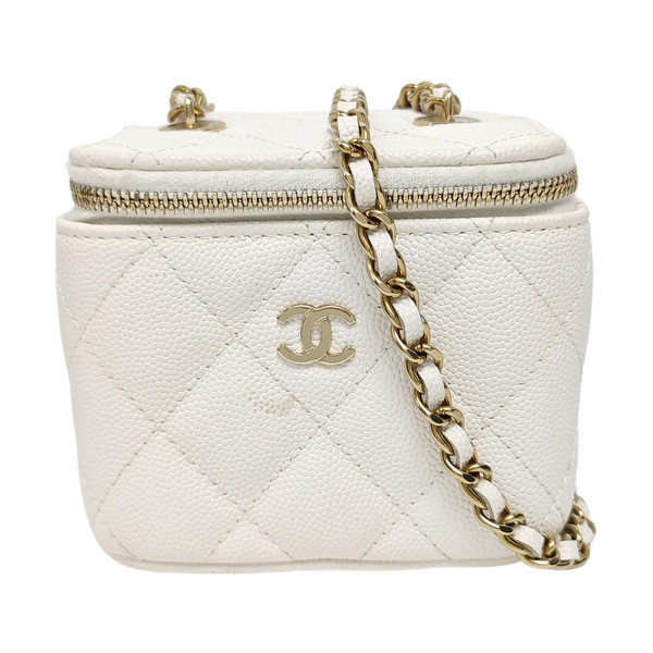 VANITY CASE Mini Quilted Grained Calfskin White