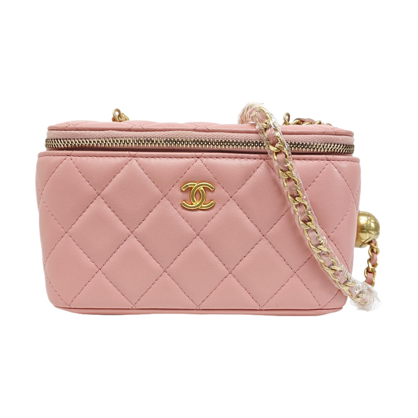 VANITY CASE Small Quilted Lambskin Pink