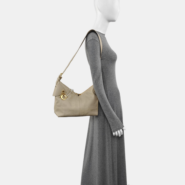 Cannage Calfskin Top Handle Bag Medium Beige