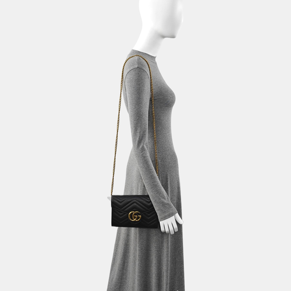 GG Marmont Mini Chevron Calfskin Black