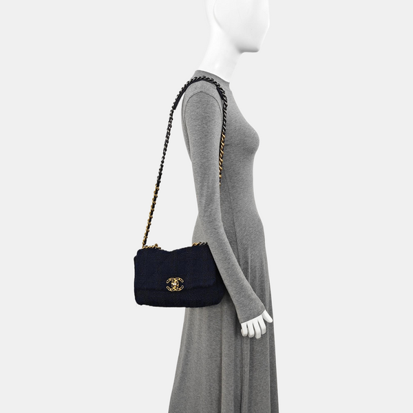 CHANEL 19 Small Quilted Fabric Blue