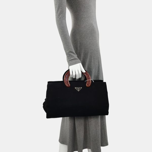Suede Top Handle Bag Black