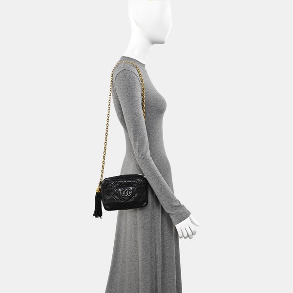 Quilted Lambskin Shoulder Bag Black