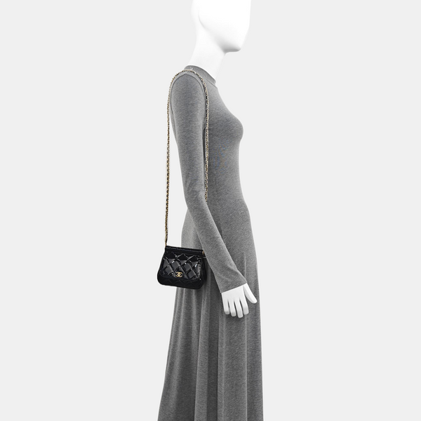 Quilted Patent Leather Shoulder Bag Black