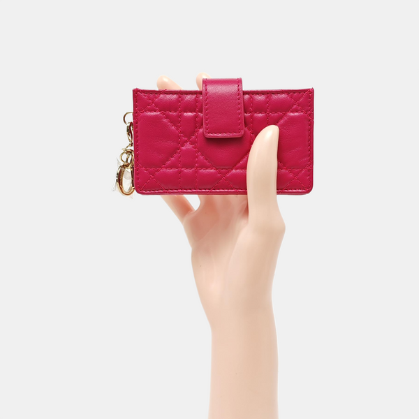 Lady Dior Super Mini Cannage Lambskin Pink Card Holder