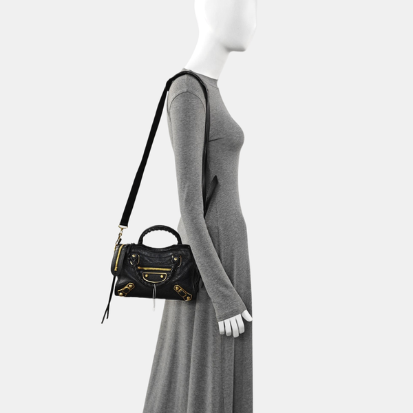 Classic Metallic Edge City Mini Lambskin Black