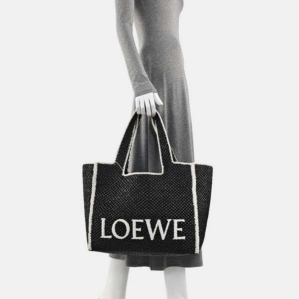 Font Tote Large Straw Black