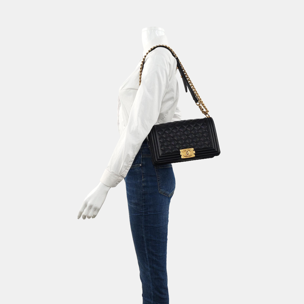 BOY CHANEL Medium Quilted Grained Calfskin Black