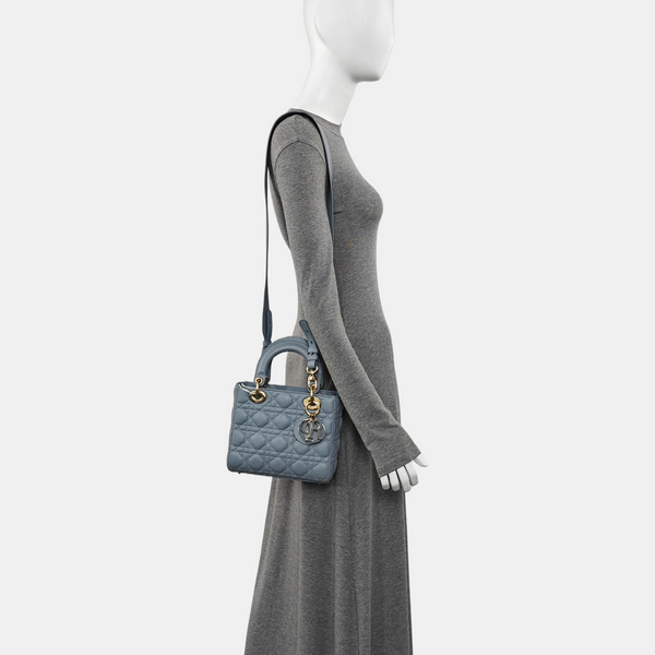 Lady Dior Small Cannage Lambskin Blue