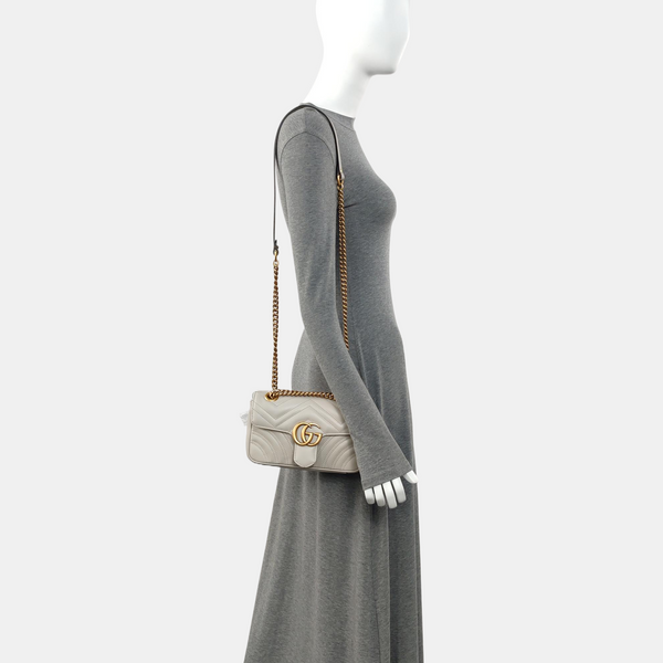 GG Marmont Small Quilted Calfskin Gray