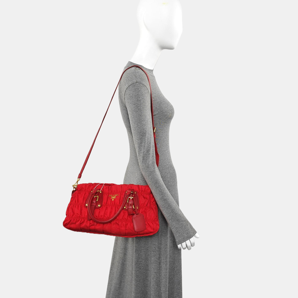 Quilted Nylon Tote Bag Red