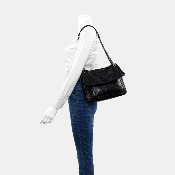 NIKI Medium Chevron Calfskin Black