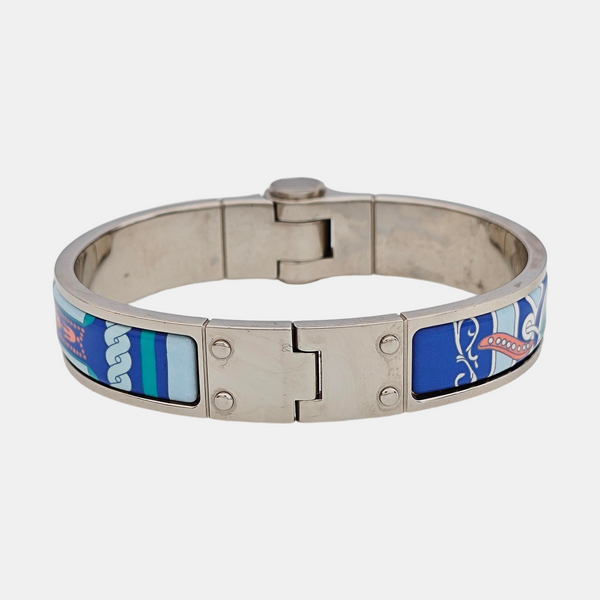 Enamel Hinged Bracelet Metal Silver Bangle