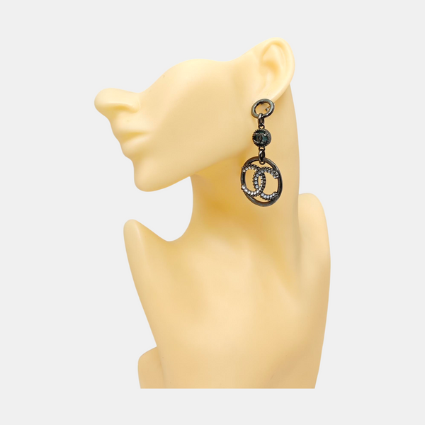 CC Logo Metal Gray Stud Earrings