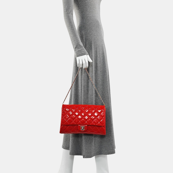 Quilted Patent Calfskin Shoulder Bag Red