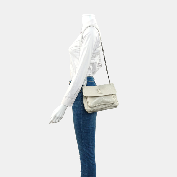 NIKI Small Chevron Calfskin White