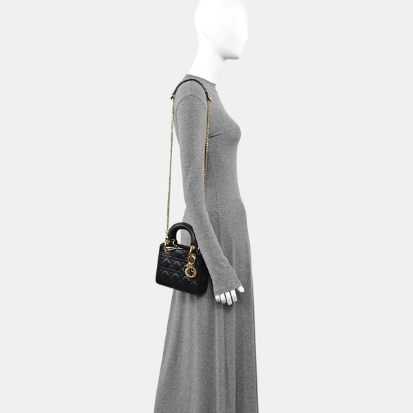 Lady Dior Mini Cannage Lambskin Black
