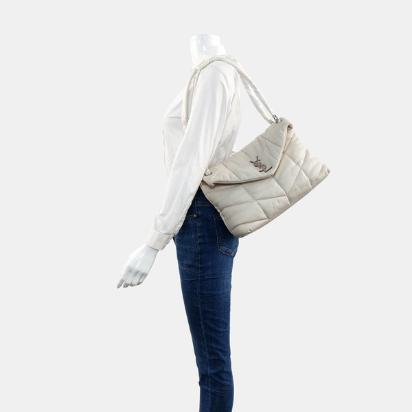 LOULOU Medium Quilted Lambskin White