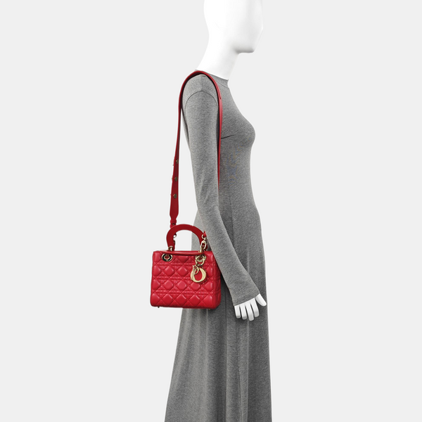 Authenticated pre-owned Lady Dior Quilted Lambskin Red - Tote Bag at Looply