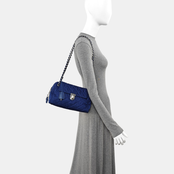 Quilted Nylon Shoulder Bag Blue
