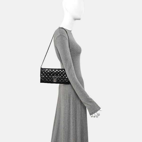 Quilted Patent Leather Top Handle Bag Black