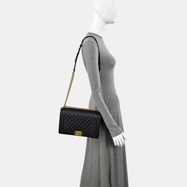 BOY CHANEL Large Quilted Calfskin Black