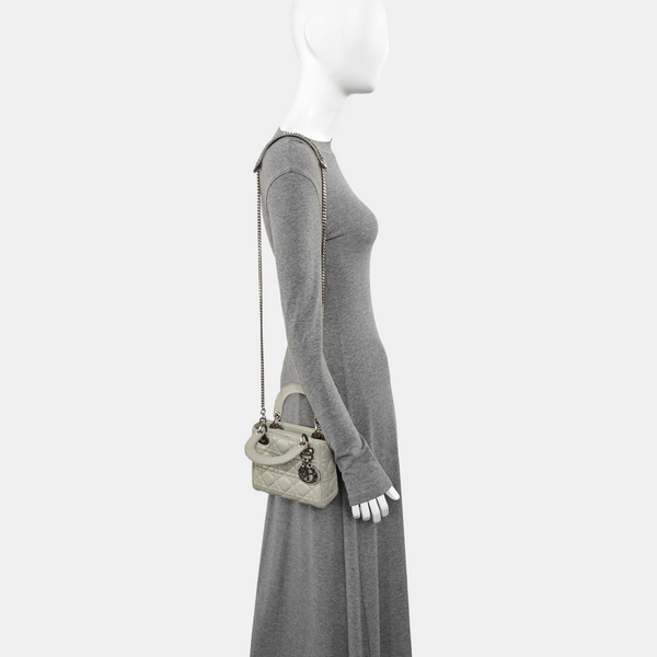 Lady Dior Mini Cannage Lambskin Gray