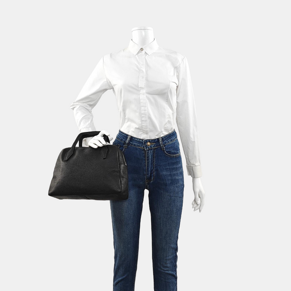 Calfskin Top Handle Bag Black