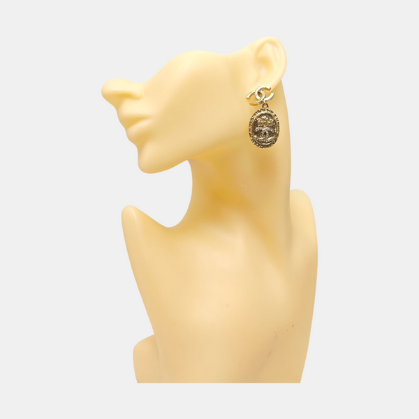 CC Logo Metal Gold Stud Earrings