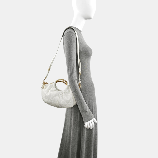 Cannage Calfskin Shoulder Bag White