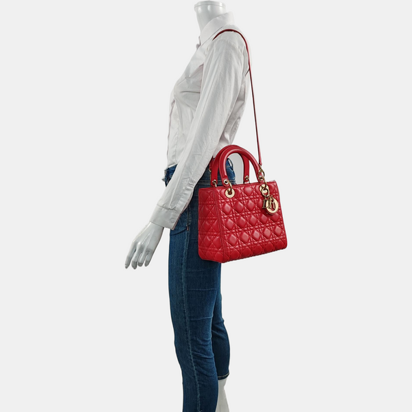 Lady Dior Medium Cannage Lambskin Red
