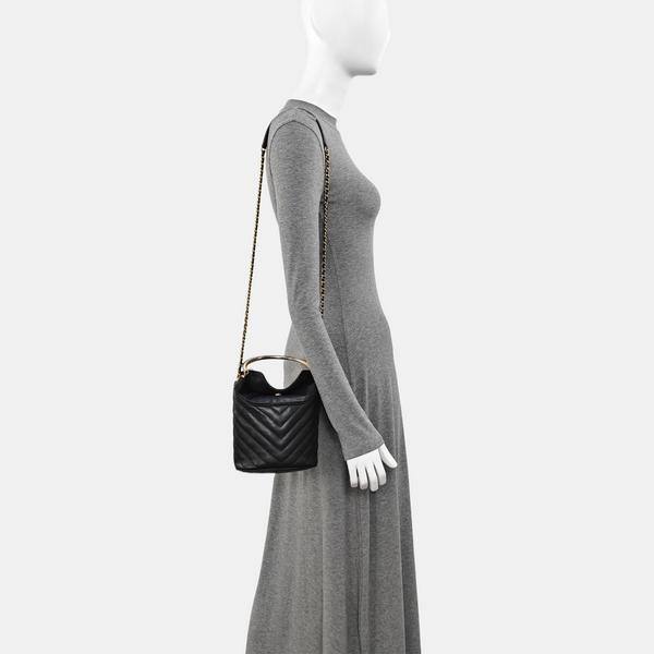 Quilted Lambskin Bucket Bag Black