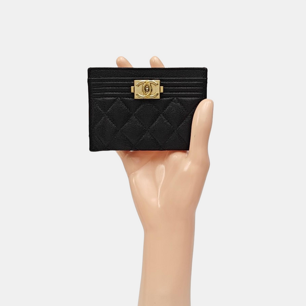 BOY CHANEL Quilted Grained Calfskin Black Card Holder