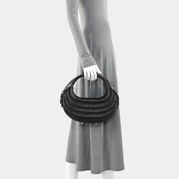Straw Top Handle Bag Black