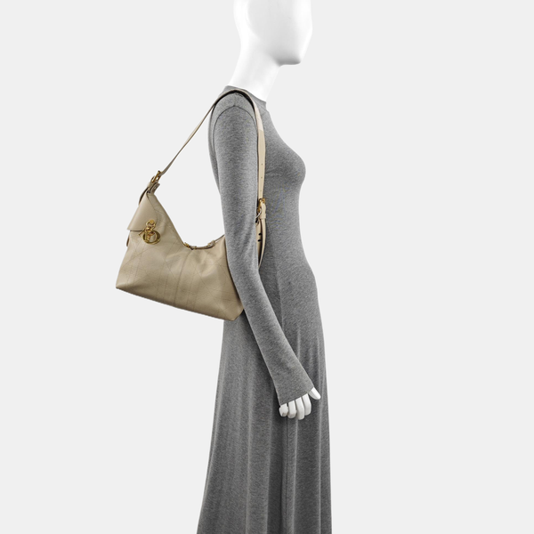 Cannage Calfskin Shoulder Bag Medium Beige