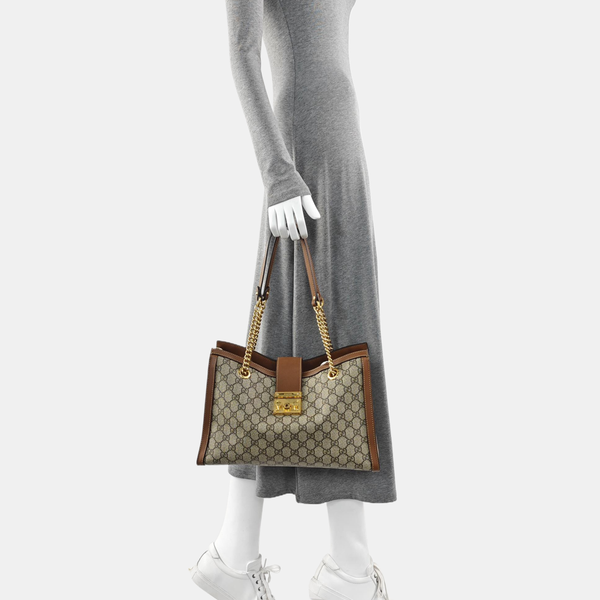 Padlock Medium Monogram Coated Canvas Beige