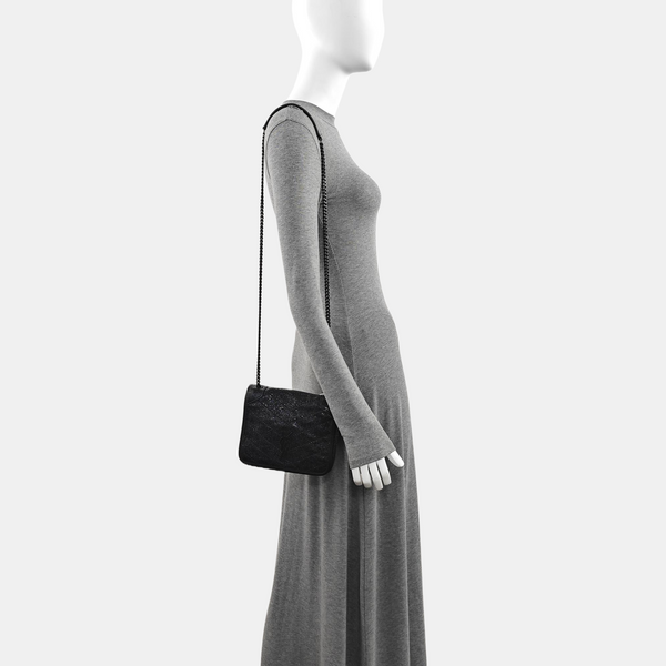 Chevron Leather Shoulder Bag Mini Black