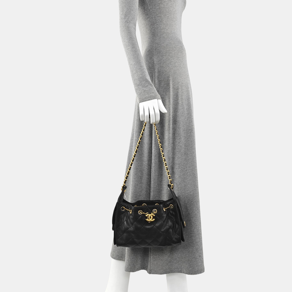 CHANEL 25 Mini Quilted Grained Calfskin Black