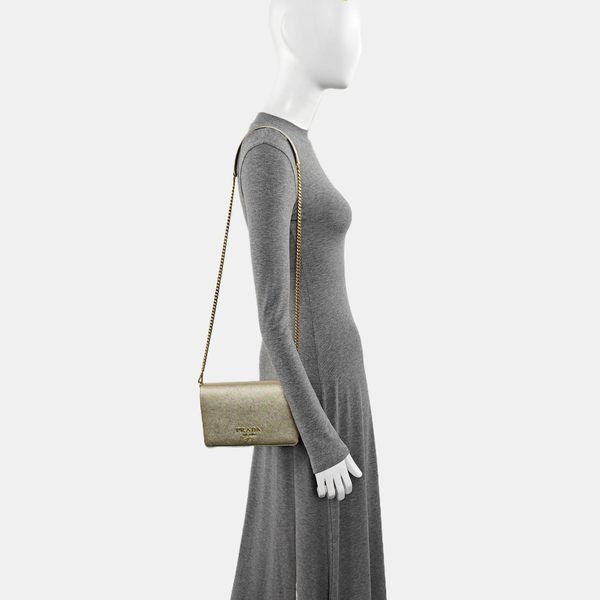 Saffiano Calfskin Shoulder Bag Gold