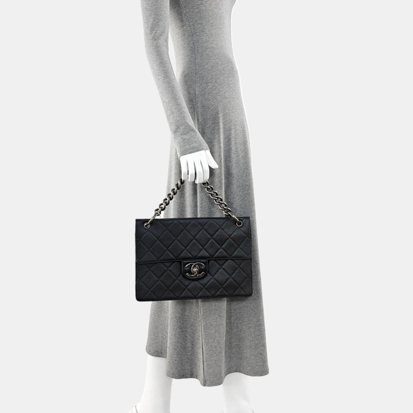 Quilted Grained Calfskin Shoulder Bag Black