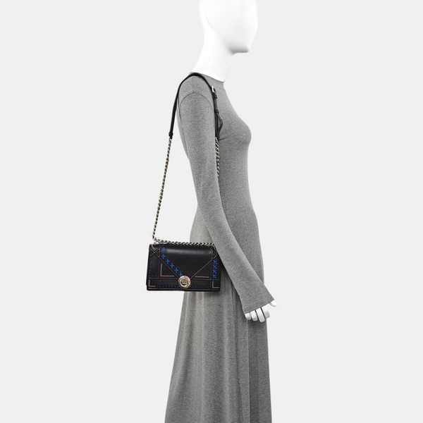 Cannage Calfskin Shoulder Bag Black