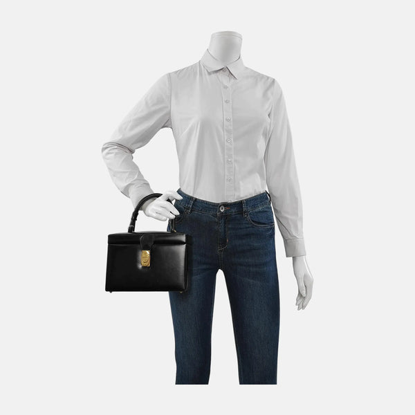 Calfskin Top Handle Bag Black