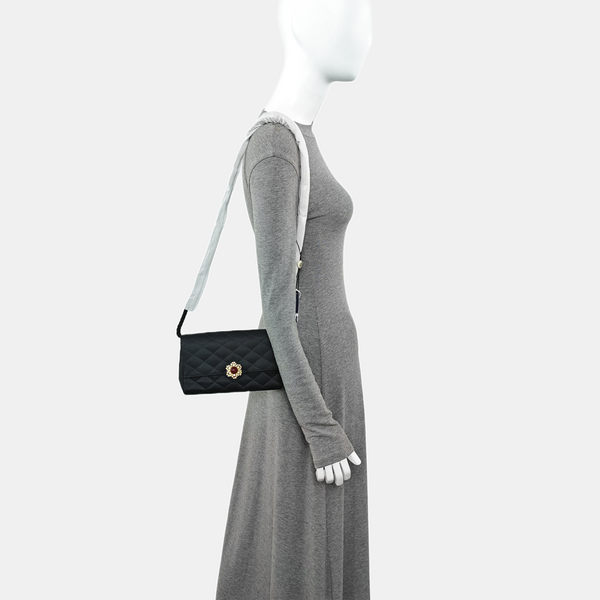 Quilted Silk Satin Shoulder Bag Green