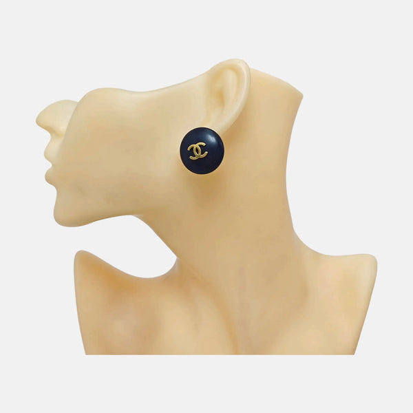 Gold Plated Black Clip On Earrings