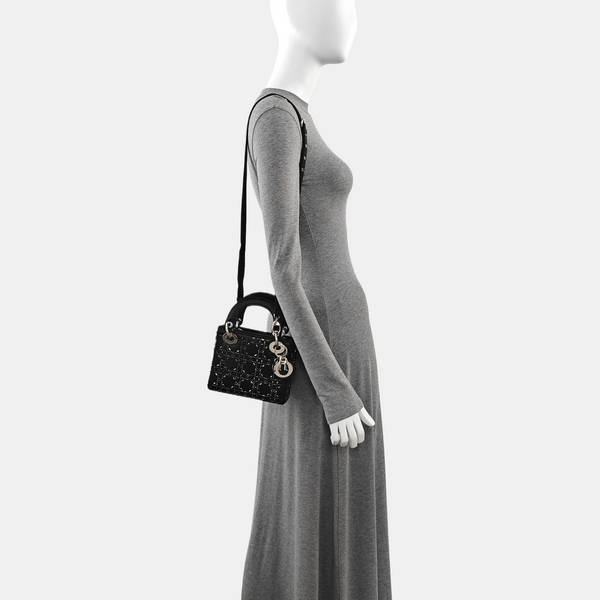 Lady Dior Mini Cannage Silk Satin Black