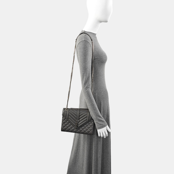 Authenticated pre-owned ENVELOPE Medium Quilted Calfskin Gray - Shoulder Bag at Looply