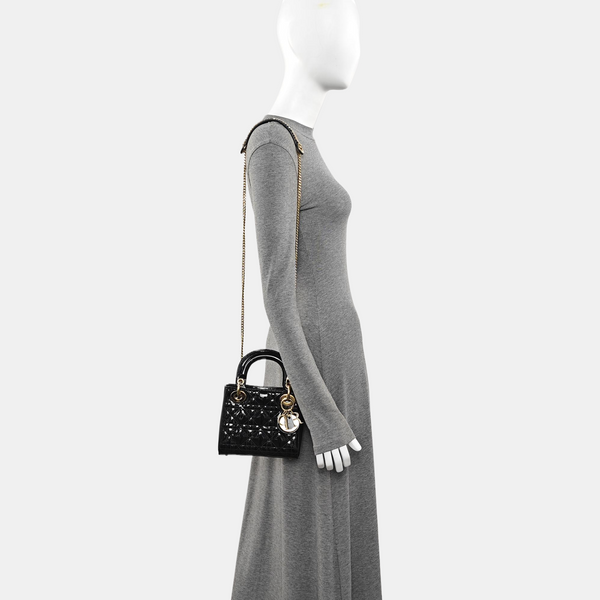 Lady Dior Mini Cannage Patent Leather Black